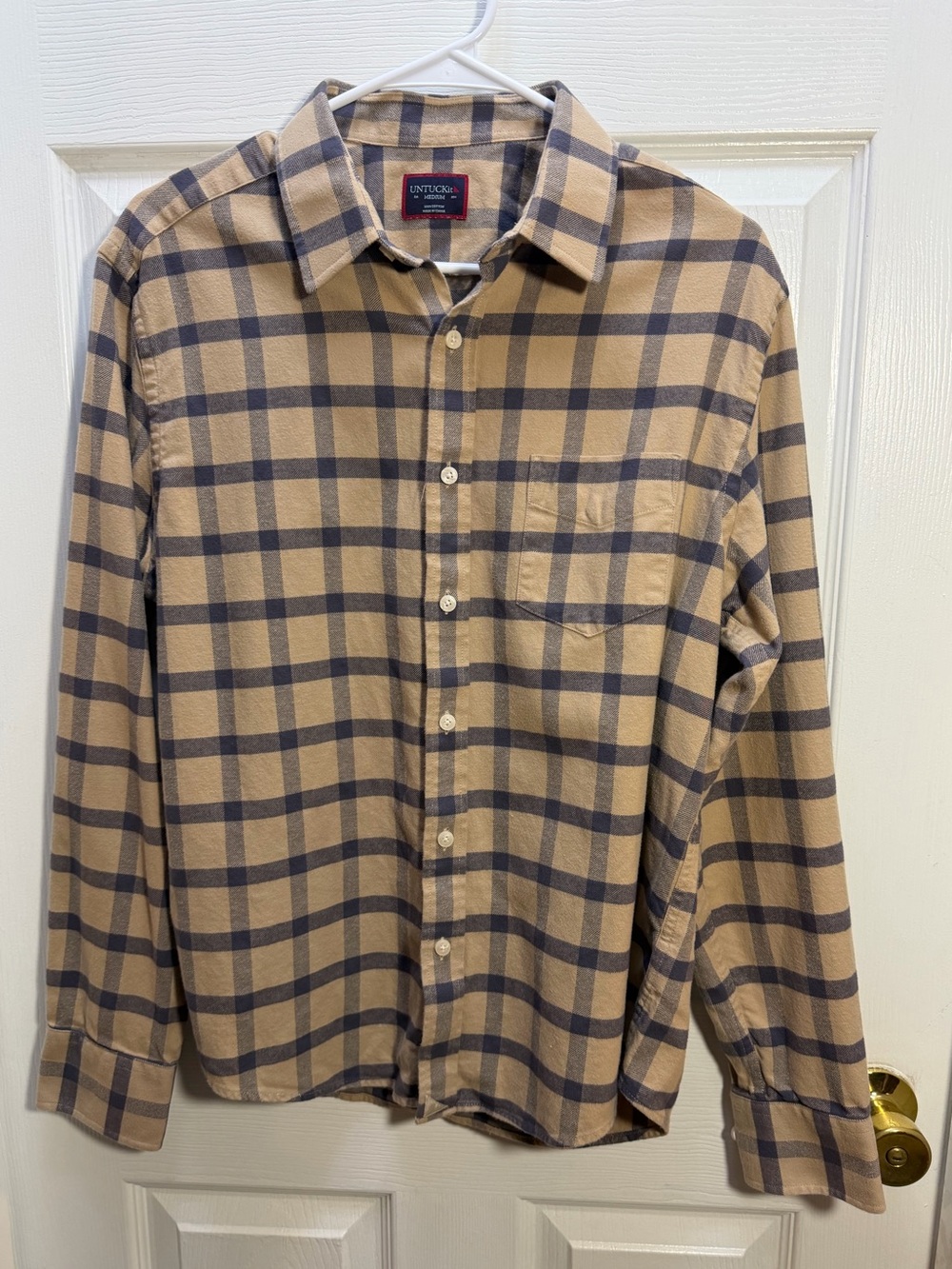 UNTUCKit Beige and Navy Plaid Long-Sleeve Button-Down Shirt